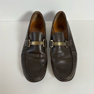 Bally Mens Loafers Size 8 Brown Leather Shoes Gold Strap Made In Switzerland